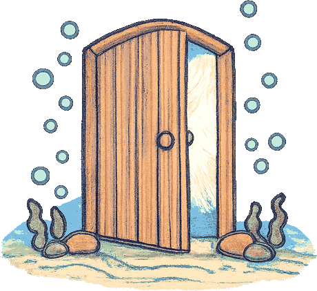 海の底で少し開いている扉のイラスト