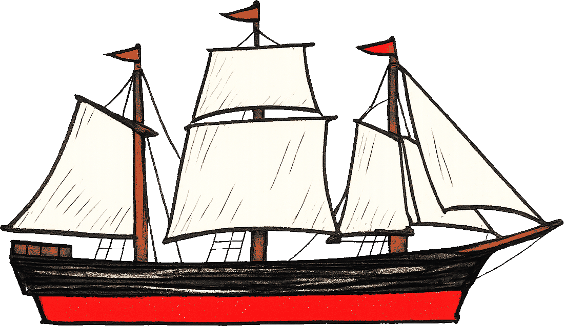 帆を張って海へ出る船のイラスト